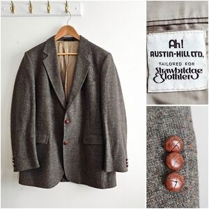 ✨Vintage 70s Ah! Austin-Hill Wool Tweed Brown Blazer USA Made 2-Button Coat 44L